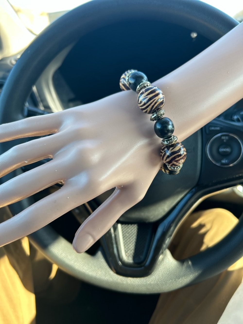 Vintage Brown Beaded Stretch Bracelet Gothic Punk Emo Zebra Cheetah
